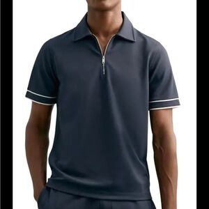 Reiss Men's Blue Polo Shirt with White Trim